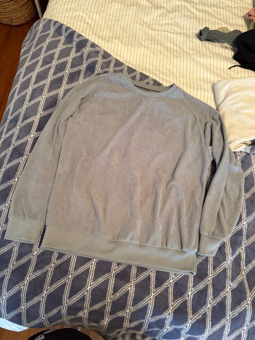 SHEIN Light Blue Ribbed Crew Sweater